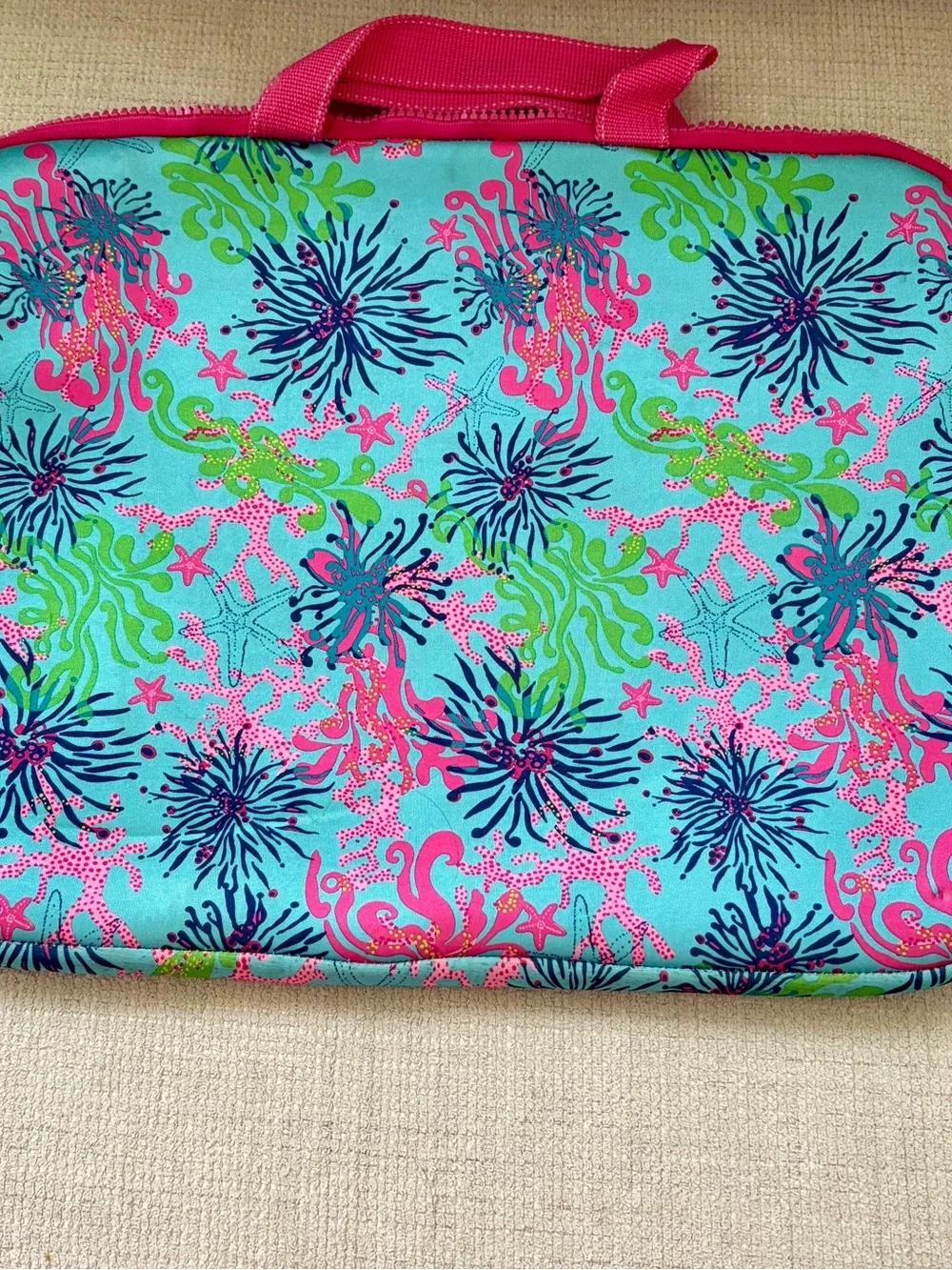 Lilly Pulitzer Turquoise, Hot Pink & Navy Neoprene Laptop Bag